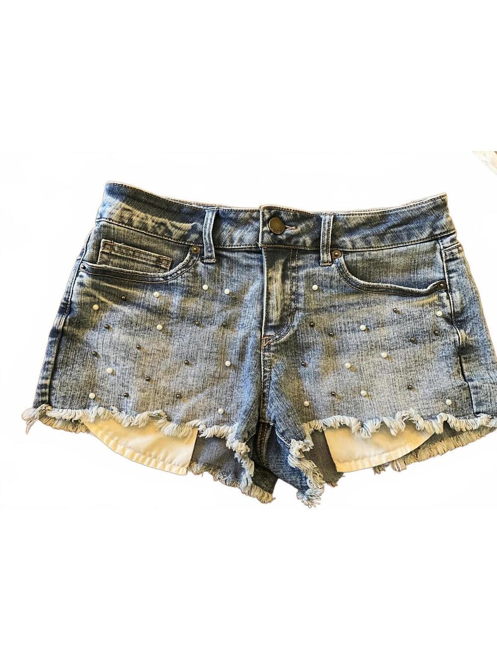Pearl & Stud Embellished Denim Cut-Off Shorts 13